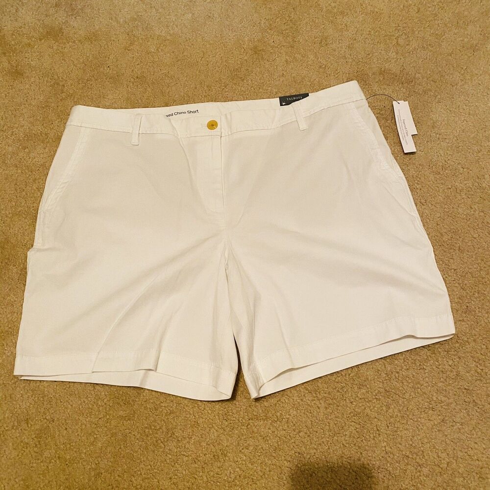 NWT Talbots Supersoft Chino Shorts Women Size 16 White Relaxed Fit 7” Inseam